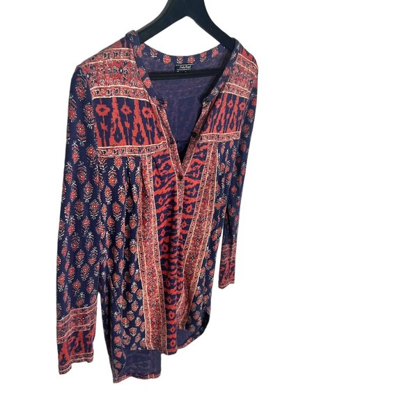 Lucky Brand Blue Red Boho Print Long Sleeve Top Small - Picture 2 of 9